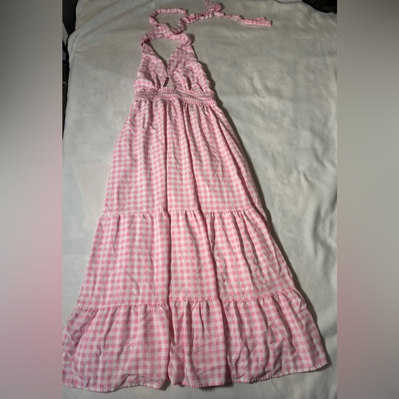 Zesica Summer Crossover Halter Neck Plaid Smock Cutout Backless Flowy Maxi Dress - Picture 8 of 12